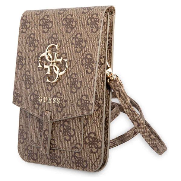Guess Sacoche de téléphone bandoulière - Pochette d'épaule pour smartphone avec lanière logo 4G - Brun
