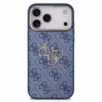 Guess Coque 4G Metal Logo Backcover Apple iPhone 17 Pro - Gold Edge - Blue