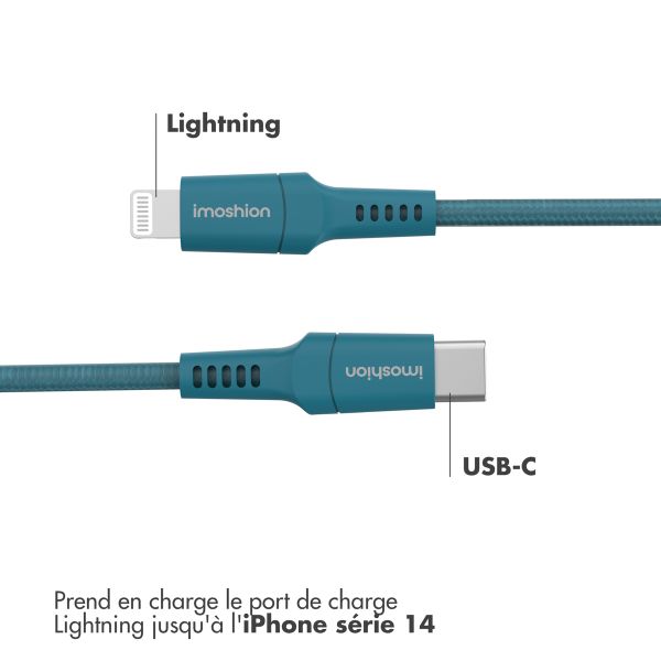 imoshion ﻿Câble Lightning vers USB-C - Non MFi - Textile tressé - 2 mètre - Bleu foncé