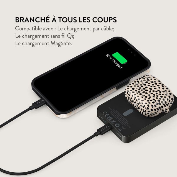 Burga Powerbank magnétique 5 000 mAh - MagSafe et Qi2 - Latte aux amandes / Gunmetal