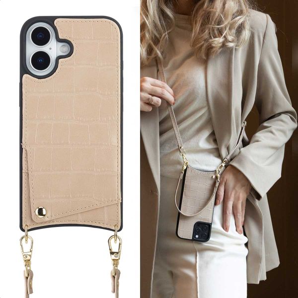 Selencia Coque de télephone Nova Croco avec cordon et porte-cartes Apple iPhone 17 - Beige