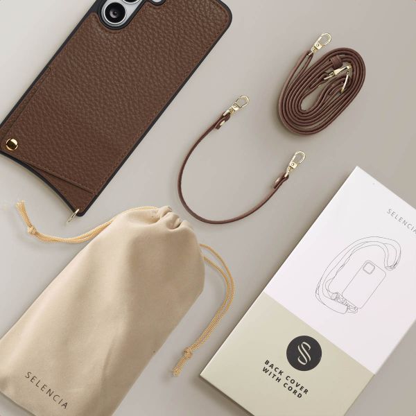 Selencia Coque de télephone Nova avec cordon et porte-cartes Samsung Galaxy S25 FE - Mocha Brown
