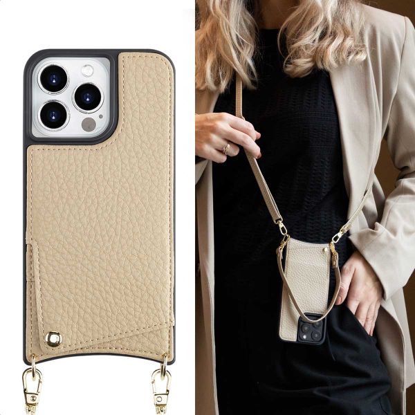 Selencia Coque de télephone Nova avec cordon et porte-cartes Apple iPhone 14 Pro - Beige