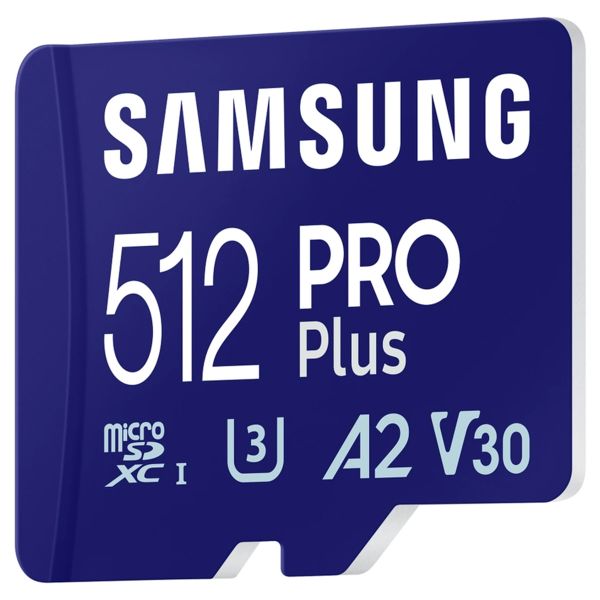 Samsung PRO Plus microSD 2023 - 512GB - Inclus un adaptateur SD - UHS-I/U3/Full HD/4K UHD