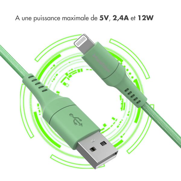 imoshion ﻿Câble Lightning vers USB - Non MFi - Textile tressé - 1 mètre - Vert