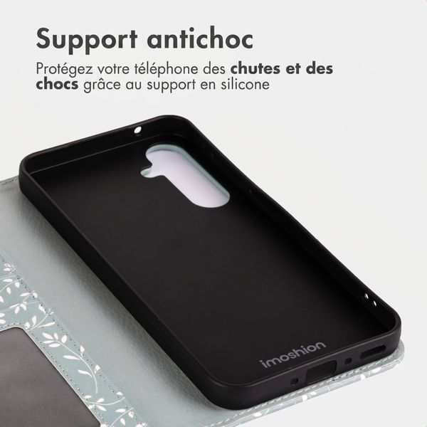 imoshion Étui de télephone portefeuille Design Samsung Galaxy A35 - Smoke Green Flowers
