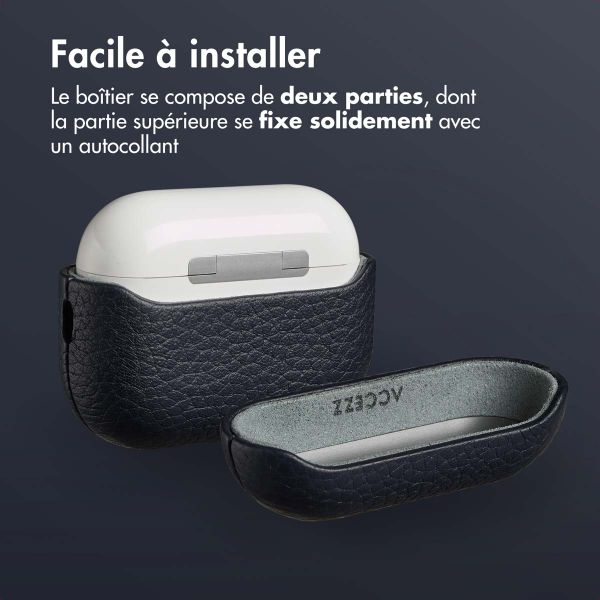 Accezz Coque en Cuir véritable Apple AirPods Pro 3 - Bleu foncé