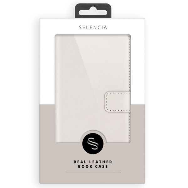 Selencia Étui de téléphone portefeuille en cuir véritable Samsung Galaxy A72 - Greige
