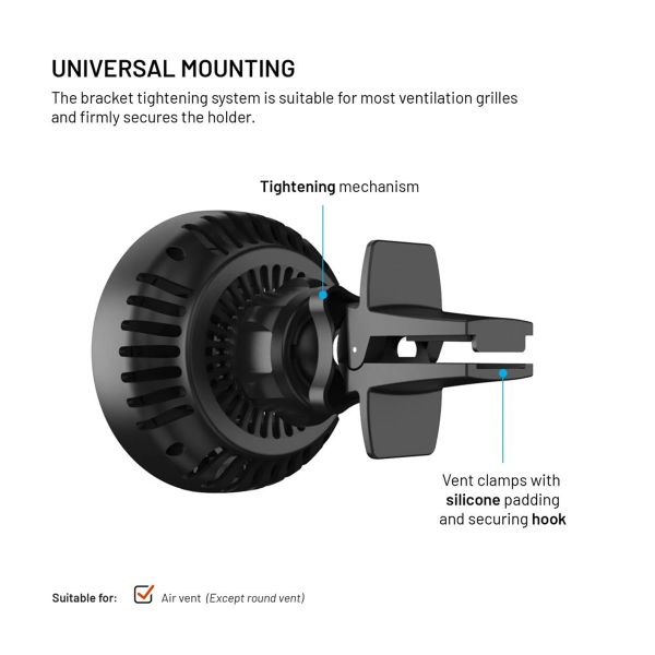 Fixed MagCool - Support de téléphone de voiture - Grille de ventilation - MagSafe - Chargeur sans fil - Noir