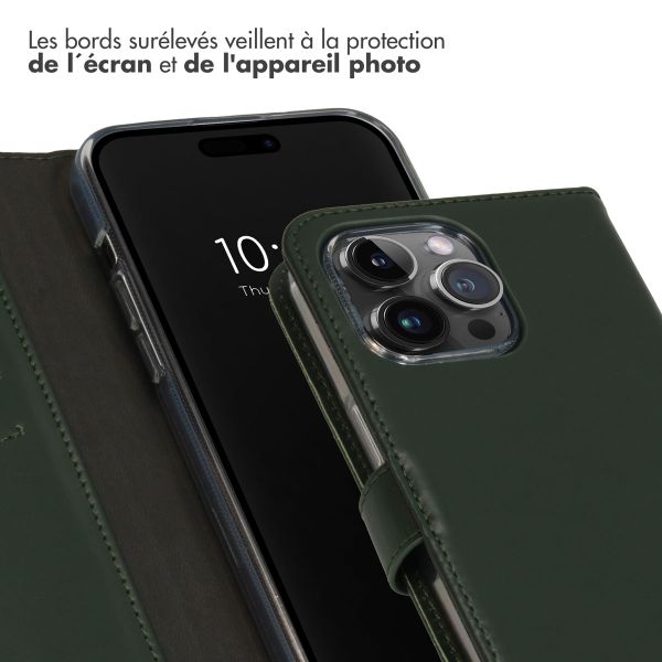 Selencia Étui de téléphone portefeuille en cuir véritable iPhone 15 Pro Max - Vert