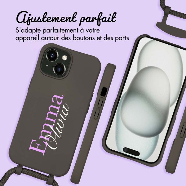 Coque de couleur personnalisée MagSafe avec cordon amovible  et nom iPhone 15 - Black Coffee