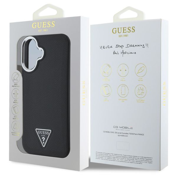 Guess Coque Grained Triangle MagSafe Apple iPhone 16 - Noir