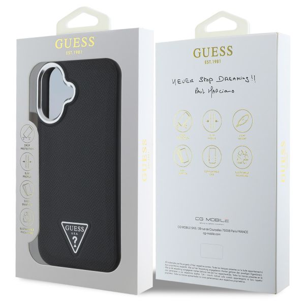 Guess Coque Grained Triangle MagSafe iPhone 16 - Black