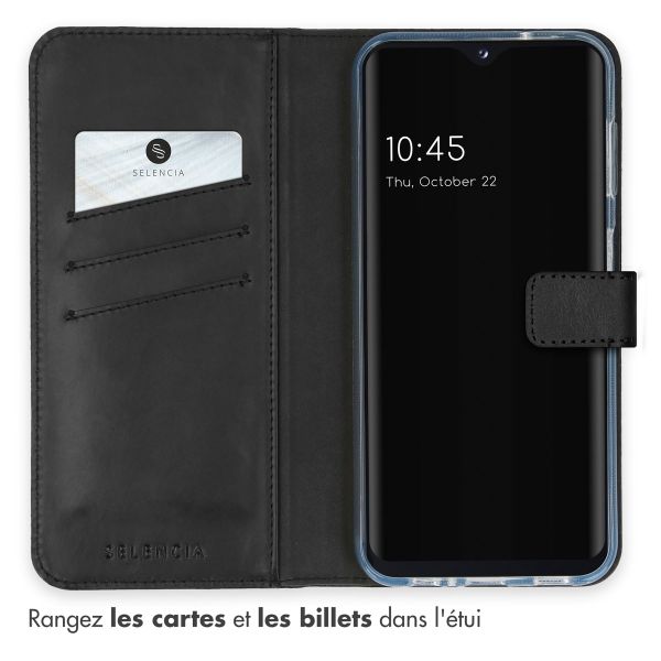 Selencia Étui portefeuille en cuir véritable Samsung Galaxy A14 (5G/4G) - Noir