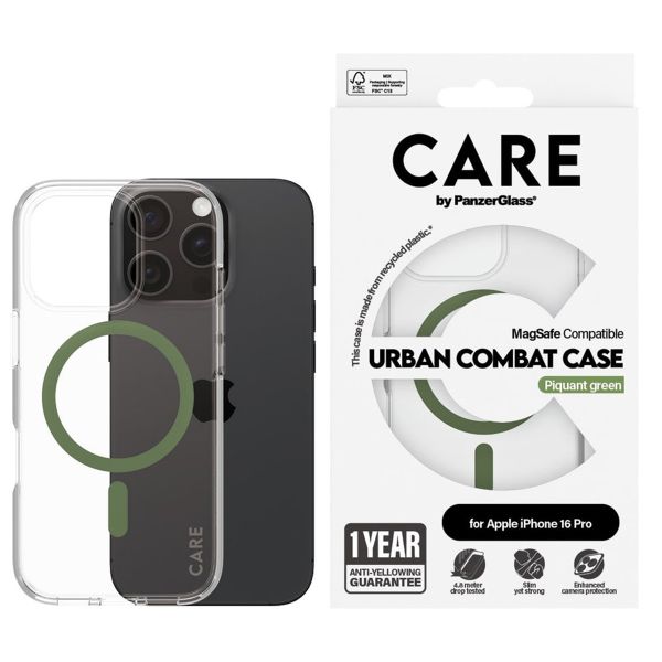 CARE by PanzerGlass Coque Urban Combat MagSafe iPhone 16 Pro - Transparent / Vert