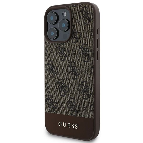 Guess Coque arrière Bottom Stripe 4G Apple iPhone 16 Pro - Marron