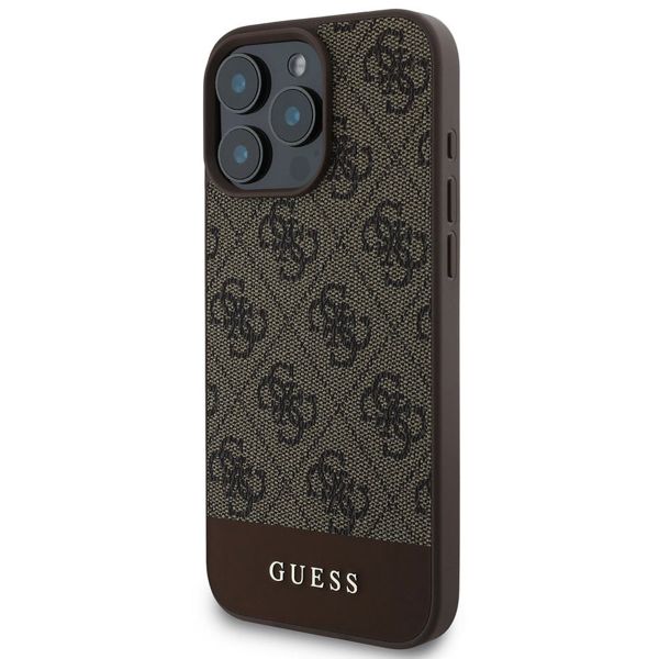 Guess Coque arrière Bottom Stripe 4G iPhone 16 Pro - Brun