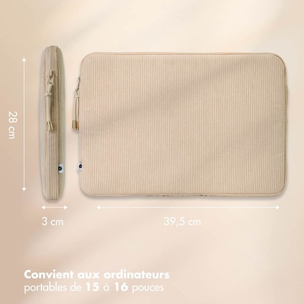 Selencia Pochette ordinateur Corduroy 15-16 pouces - Beige