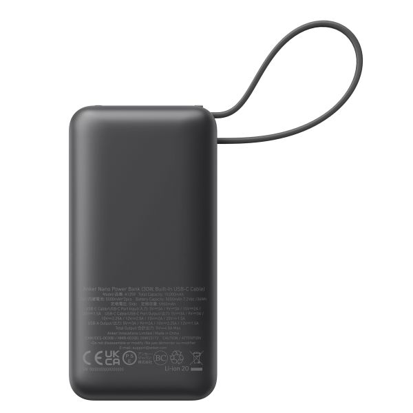 Anker Nano | Powerbank 10.000 mAh - 30 Watt - Câble USB-C intégré - Noir