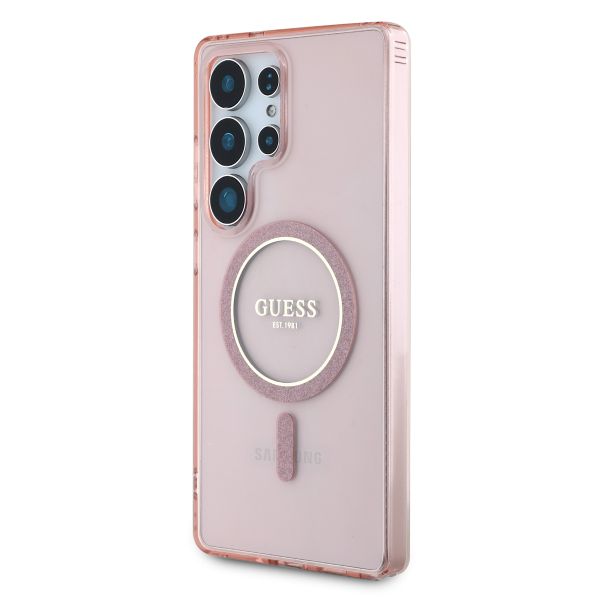 Guess Coque MagSafe IML Glitter Gradient Samsung Galaxy S25 Ultra - Rose