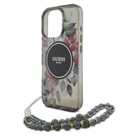 Guess MagSafe IML Flowers Case avec beads strap iPhone 16 Pro Max - Black