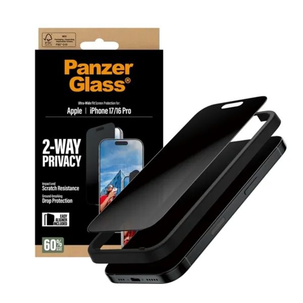 PanzerGlass Protection d'écran Privacy Ultra-Wide Fit Anti-bactérienne avec applicateur Apple iPhone 17