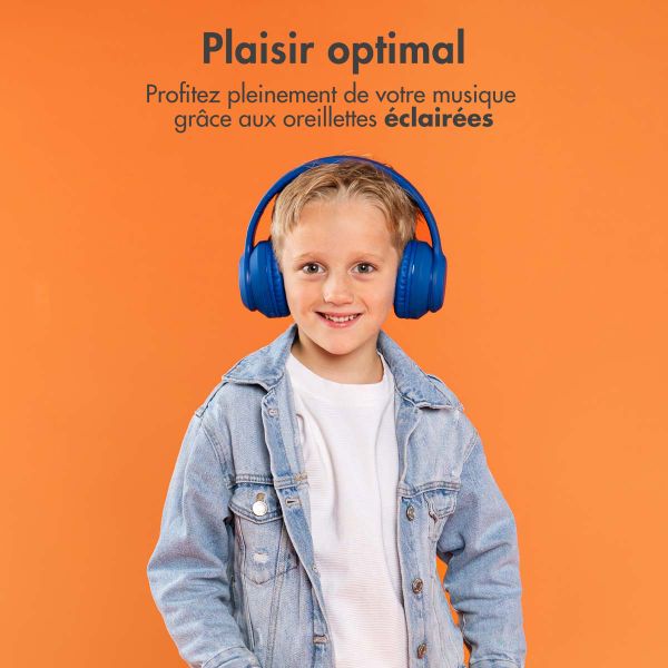 imoshion Casque sans fil pour enfants LED Light - Limiteur de décibels - Avec câble AUX - Cobalt Blue