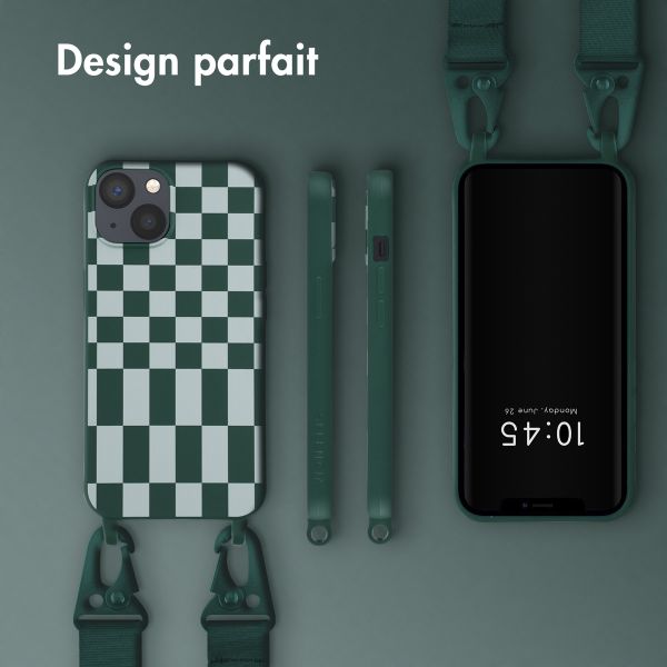 Selencia ﻿Coque design en silicone avec cordon amovible iPhone 13 - Irregular Check Green