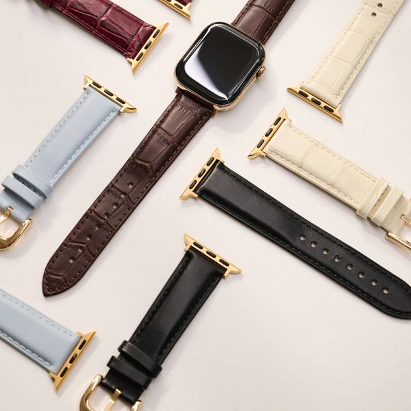 Burga Bracelet en cuir véritable Apple Watch Series 1 - 11 / SE / Ultra (44/45/46/49 mm) - Don't Text / Gold