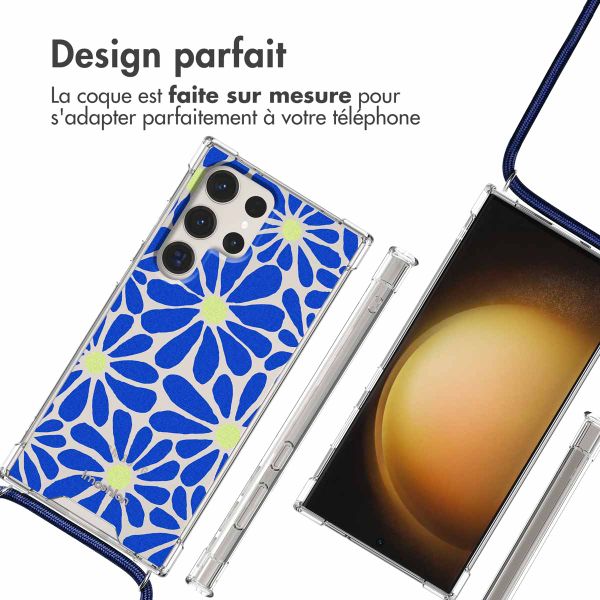 imoshion Coque Design avec cordon Samsung Galaxy S23 Ultra - Cobalt Blue Flowers Connect