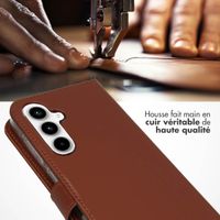 Selencia Étui portefeuille en cuir véritable Samsung Galaxy A55 - Marron clair