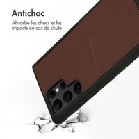 Accezz Coque en cuir de qualité supérieure avec fentes pour cartes Samsung Galaxy S22 Ultra - Marron
