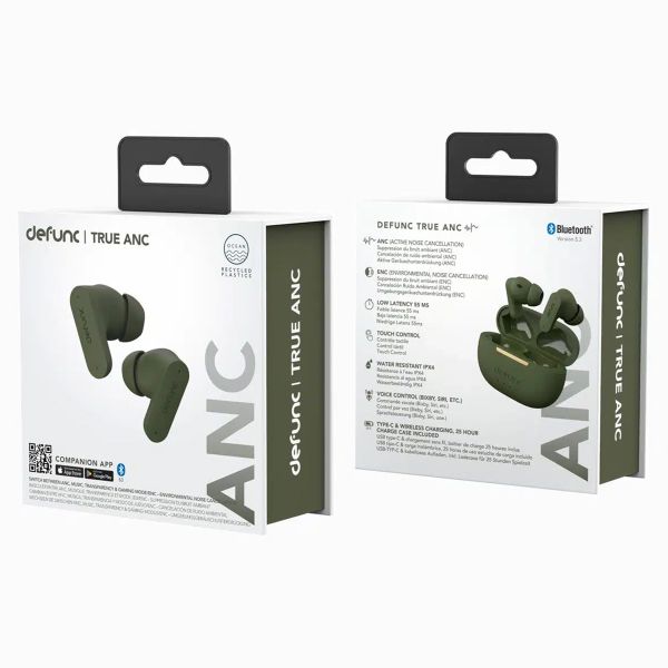 Defunc True ANC Earbuds - ﻿Écouteurs sans fil - Écouteurs sans fil Bluetooth - Avec suppression du bruit ANC - Green