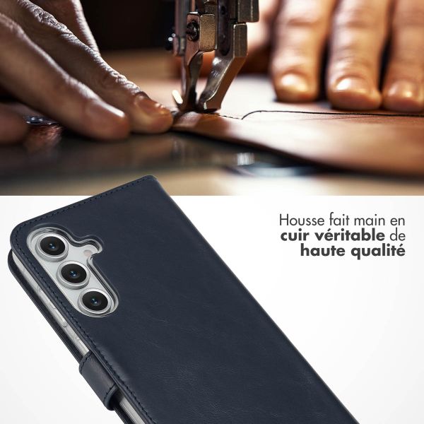 Selencia Étui portefeuille en cuir véritable Samsung Galaxy S25 FE - Bleu
