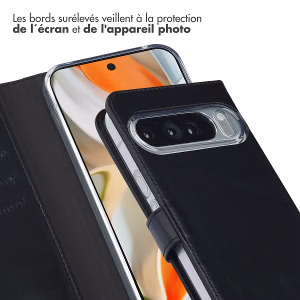 Selencia Étui portefeuille en cuir véritable Google Pixel 10 Pro XL - Noir