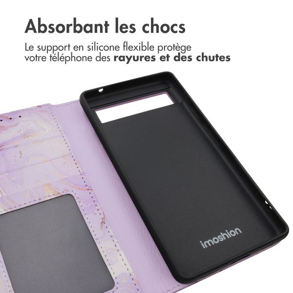 imoshion ﻿Étui de téléphone portefeuille Design Google Pixel 6a - Purple Marble