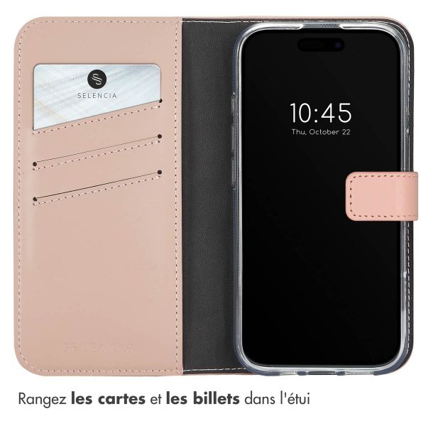 Selencia Étui de téléphone portefeuille en cuir véritable iPhone 16 - Dusty Pink