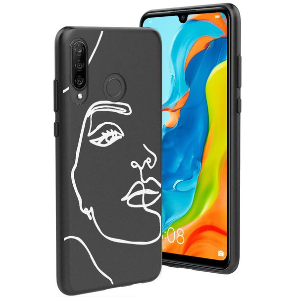 imoshion Coque Design Huawei P30 Lite - Visage abstrait - Blanc