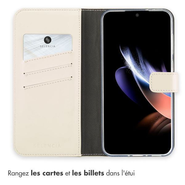 Selencia Étui portefeuille en cuir véritable Samsung Galaxy A36 / A56 - Greige