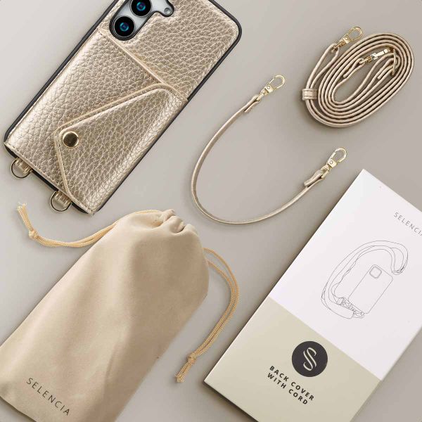 Selencia Coque à cordon avec porte-cartes enveloppe Sera Samsung Galaxy S25 - Champagne