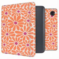 imoshion Design Slim Hard Sleepcover avec support Kobo Libra Colour - Orange Flowers Connect