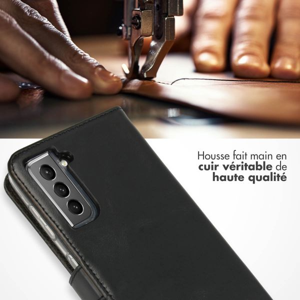 Selencia Étui portefeuille en cuir véritable Samsung Galaxy S21 - Noir