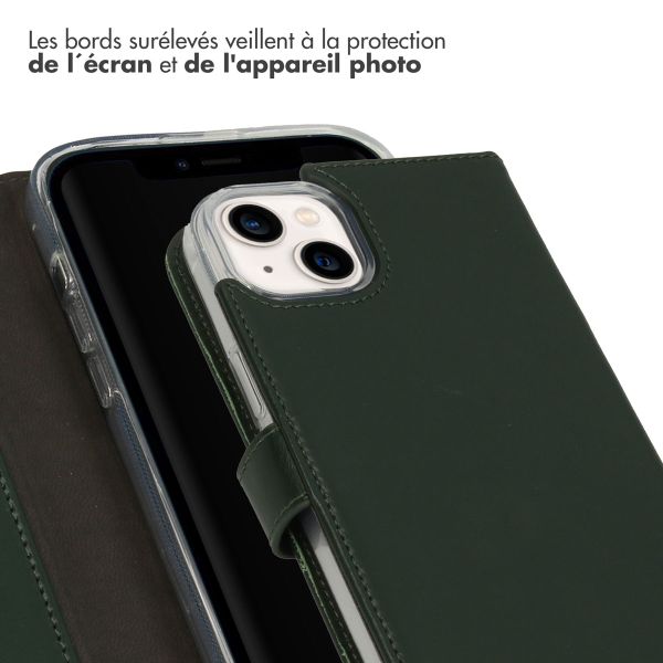 Selencia Étui de téléphone portefeuille en cuir véritable iPhone 14 Plus - Vert