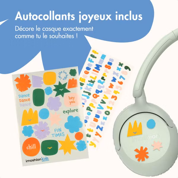 imoshion Casque filaires pour enfants - Câble AUX - Limiteur de décibels - Mint Green