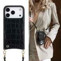 Selencia Coque de télephone Nova Croco avec cordon et porte-cartes Apple iPhone 17 Pro - Noir