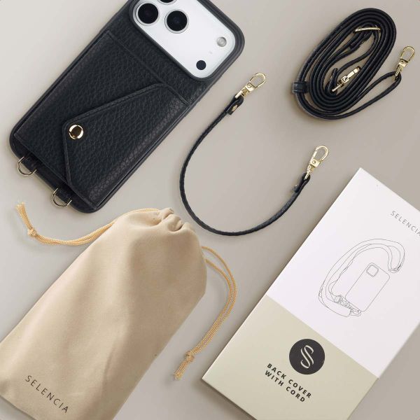 Selencia Coque de télephone Sera avec cordon et porte-cartes enveloppe Apple iPhone 17 Pro Max - Noir