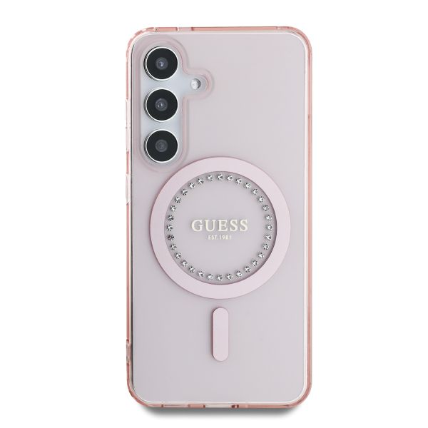 Guess Coque MagSafe IML avec strass Samsung Galaxy S25 - Rose