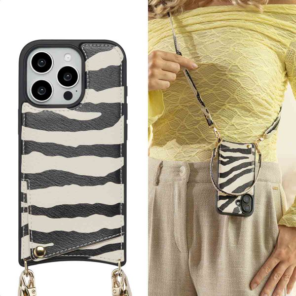 Selencia Coque de télephone Nova avec cordon et porte-cartes Apple iPhone 16 Pro - Zazzy Zebra