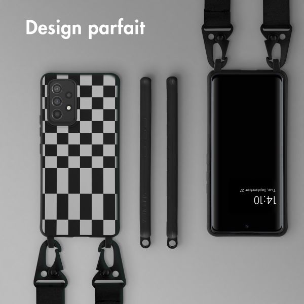 Selencia Coque design en silicone avec cordon amovible Samsung Galaxy A53 - Irregular Check Black