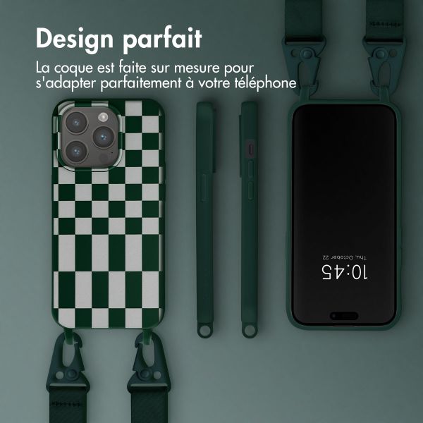 Selencia ﻿Coque design en silicone avec cordon amovible iPhone 15 Pro - Irregular Check Green